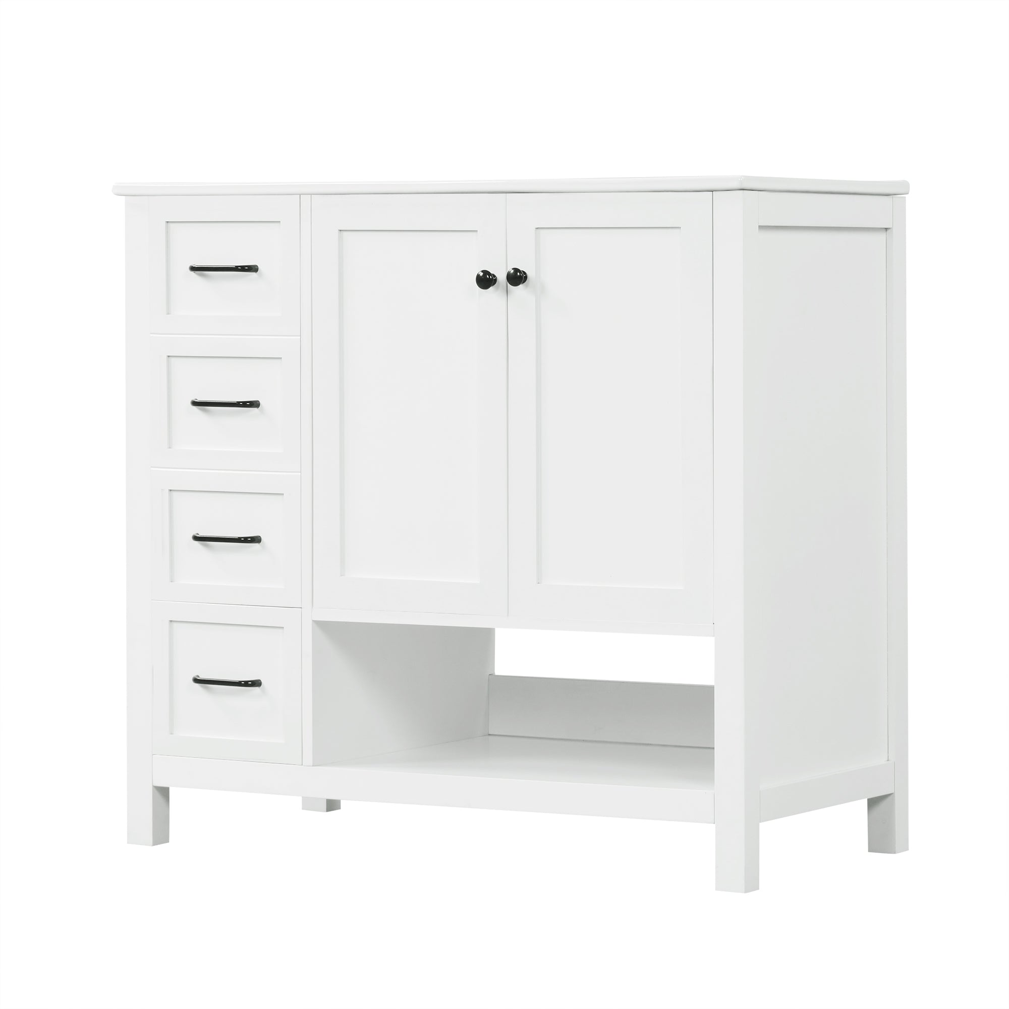 VanityFus 36-in Bathroom Vanity White Single Sink Combo with Ceramic Top 2 Doors 2 Drawers Adjustable Shelves